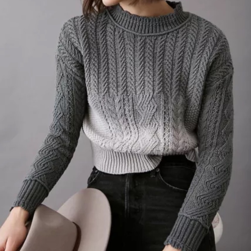 NWT Anthropologie Cable Knit Ombre Grey Sweater